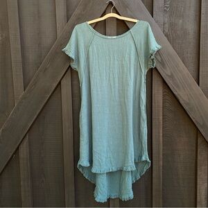Umgee M‎ Sage Green Linen Cotton Blend Frayed Versatile Hem High Low Dress Boho